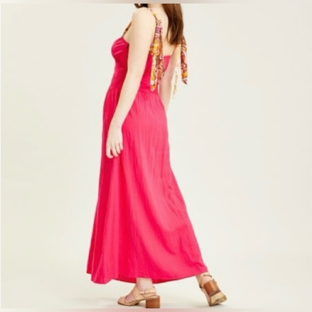 Free People Hot Hibiscus Santorini Linen Maxi Dress Barbiecore Size 6
